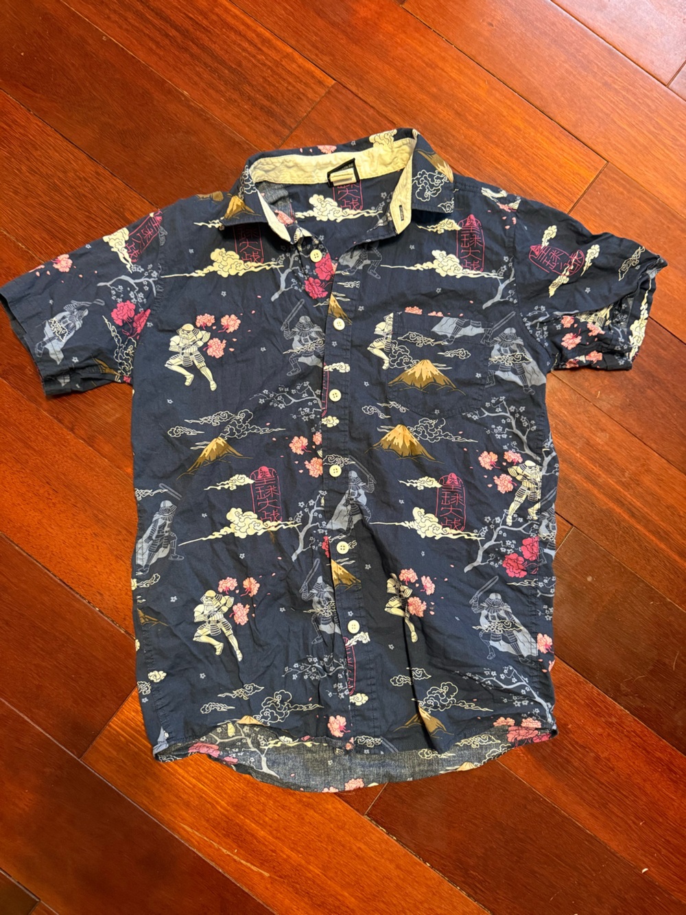 Star Wars Navy Short-Sleeve Button-Down with Floral & Graphic Print